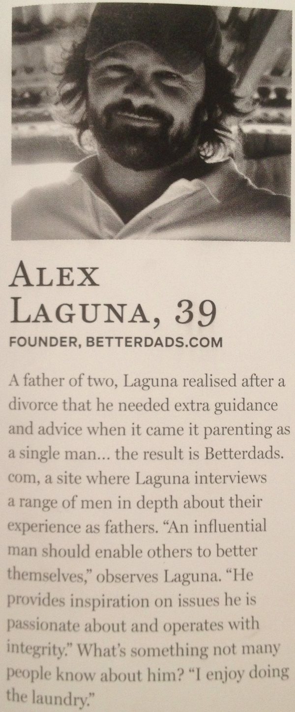 Men's Style magazine profile of Alex Laguna, founder of BetterDads, 2013